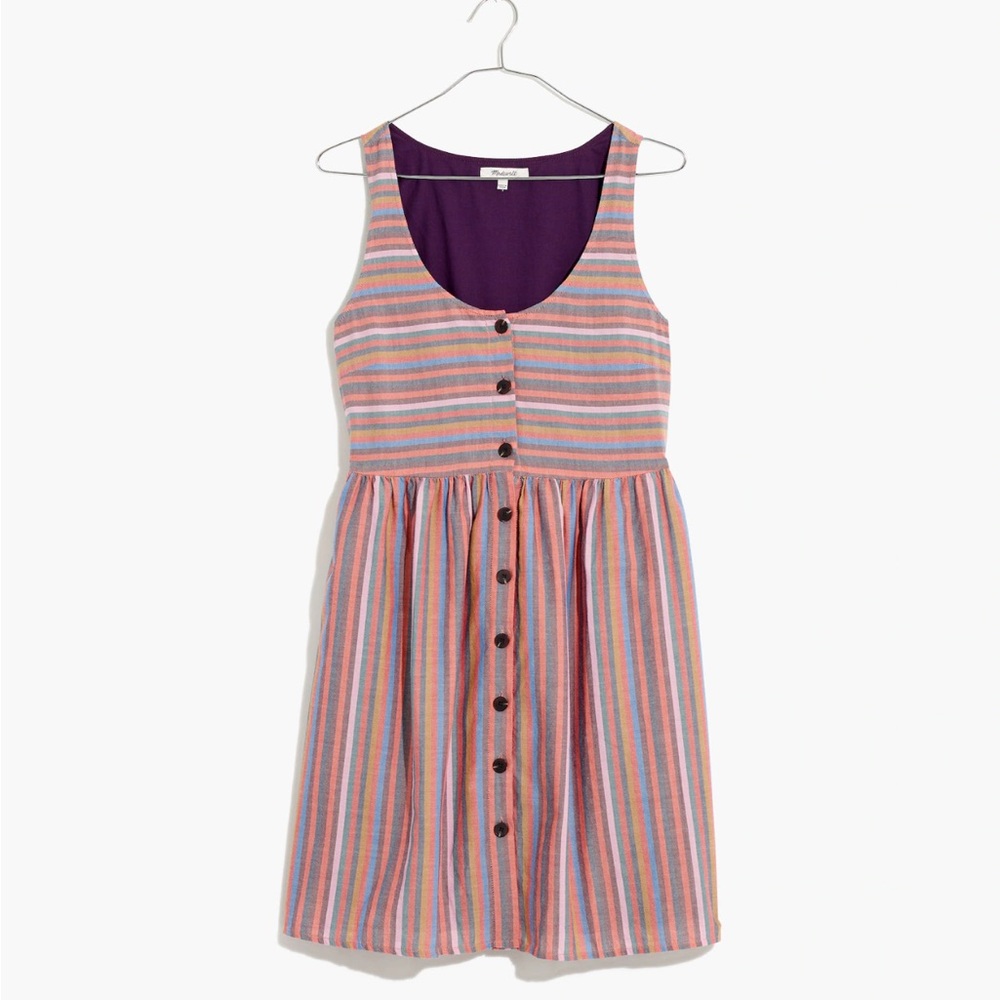 Madewell Scoopneck Tank Dress in Rainbow Stripe